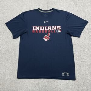 Cleveland Indians Shirt Mens M Nike Baseball Dri Fit Chief Wahoo Swoosh MLB